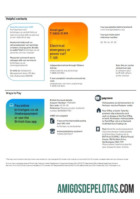 Reino Unido British Gas (3 páginas), versão 3 amostra